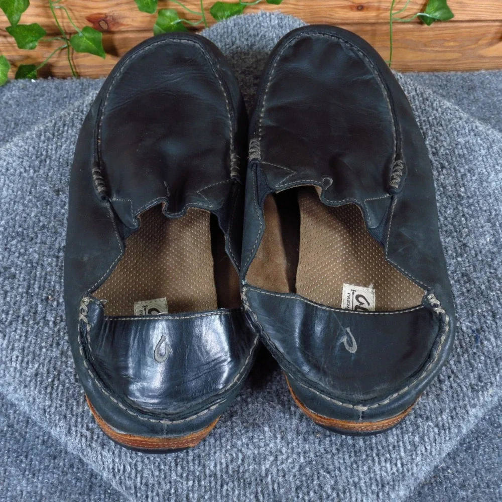 OluKai Moloa Mens Slip On Loafer Size 13 Casual‎ Walking Shoe Black Leather
